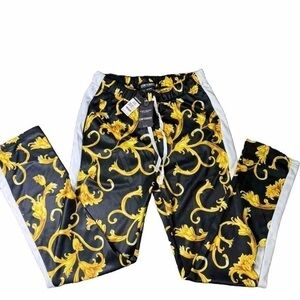Contender Womens Track Pants Large Black‎ White Yellow Floral Pockets Polyester